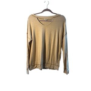 143 Story Tan Cutout Neck Long Sleeve Pullover Sweatshirt Womens Size L